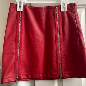 NEVER WORN red leather skirt with zipper design up the front